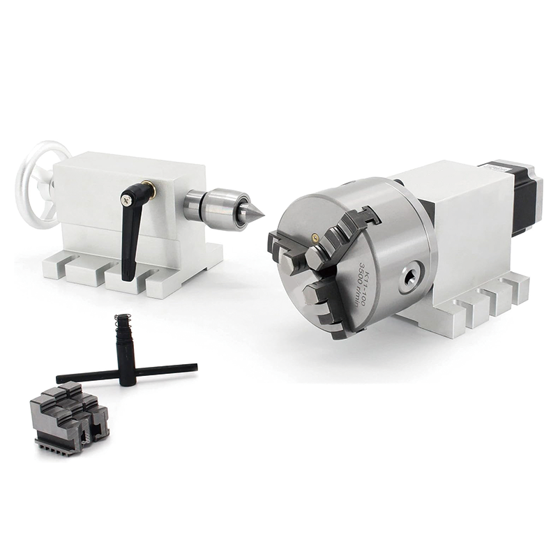 Dividing Head,Rotational 4th Axis A axis Rotary Table,K11-100mm 3-Jaw Chuck,65mm Tailstock,CNC Router Milling Machine,Universal for Engraving