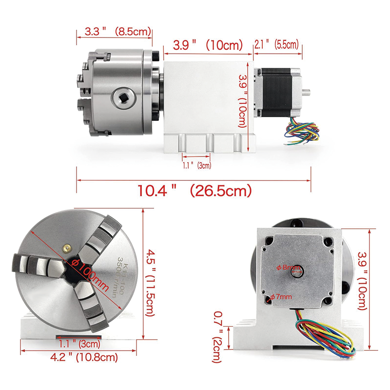 Dividing Head,Rotational 4th Axis A axis Rotary Table,K11-100mm 3-Jaw Chuck,65mm Tailstock,CNC Router Milling Machine,Universal for Engraving