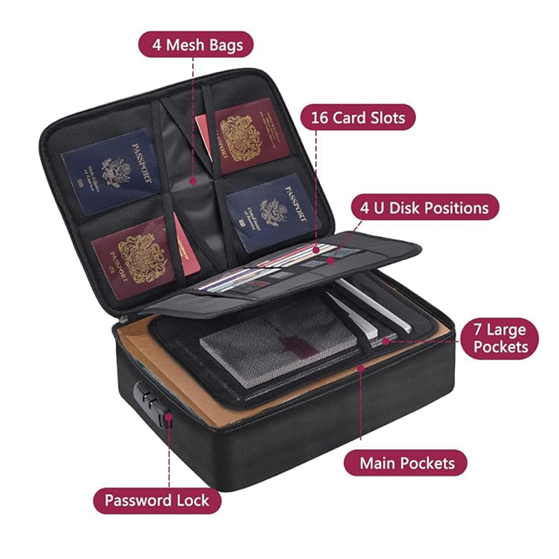 Fireproof Document Bag,Fireproof Document Bag with Lock 2000℉,3-Layer Document Bag with Lock,Document Safe Portable Travel Home Organizer Bag for Laptop,Files,Certificates,Gifts for Him,Black