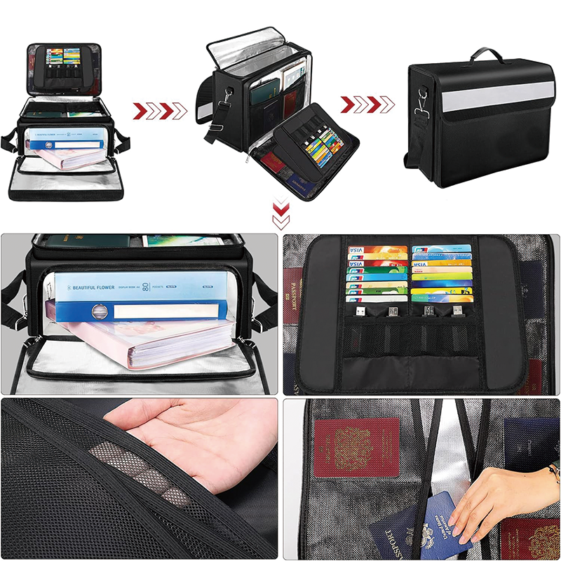 Fireproof Document Box with Multiple Pockets, 5200°F 17”x12.5”x7.2” Large Fireproof Waterproof Bag for Valuables
