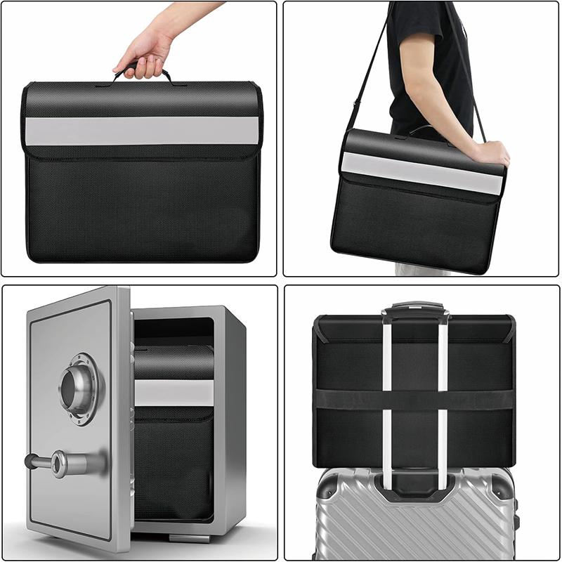 Fireproof Document Box with Multiple Pockets, 5200°F 17”x12.5”x7.2” Large Fireproof Waterproof Bag for Valuables