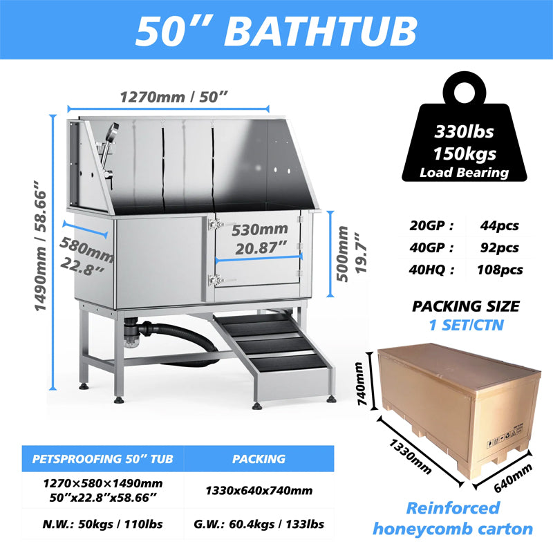 Pet Shop Large Cat And Dog Spa Stainless Steel Bathtub Pet Bath Wash Tub With Stairs For Grooming Large Dogs