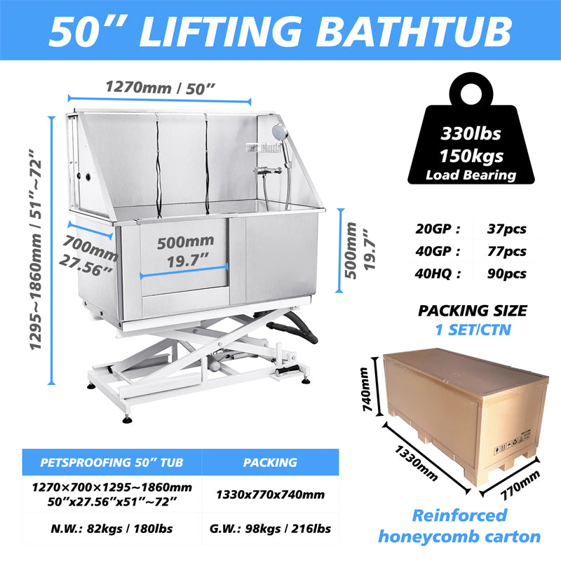 Salon Relaxing Comfortable Professional Electric Lifting Stainless Steel Dog Shower Spa Bathing Grooming Tub Tubs For Dogs