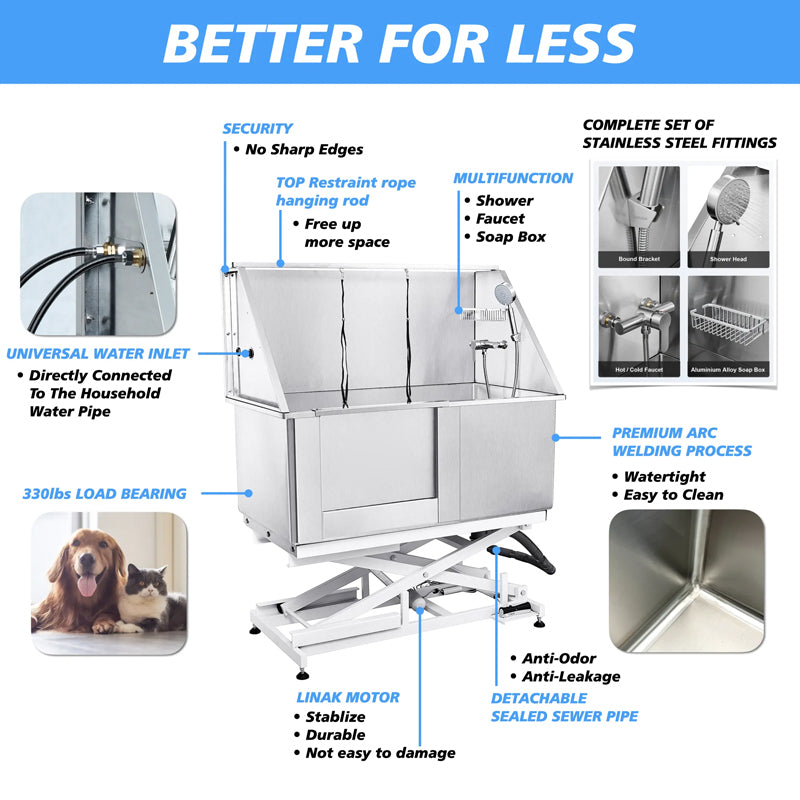 Salon Relaxing Comfortable Professional Electric Lifting Stainless Steel Dog Shower Spa Bathing Grooming Tub Tubs For Dogs