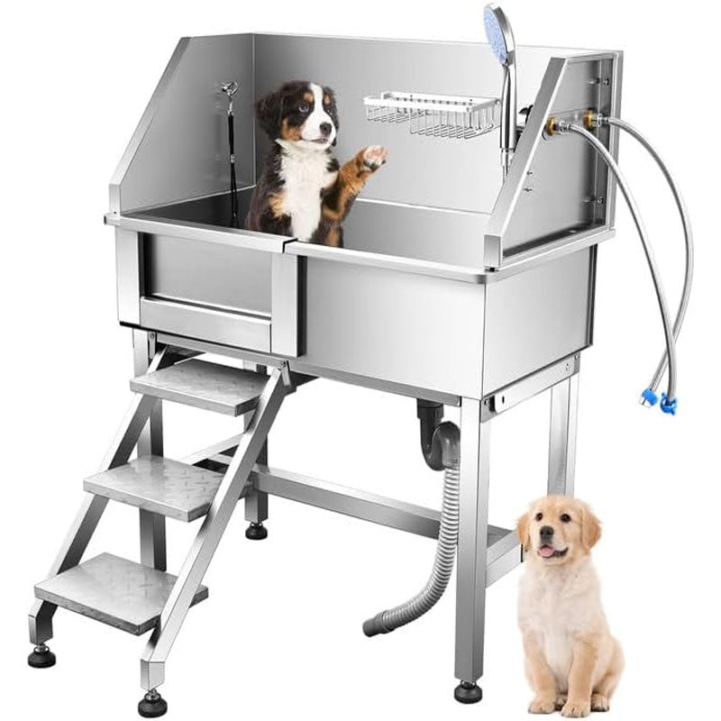 34 " Dog Grooming Tub Stainless Steel Dog Washing Station for Home Removable Door Pet Wash Station for Pet
