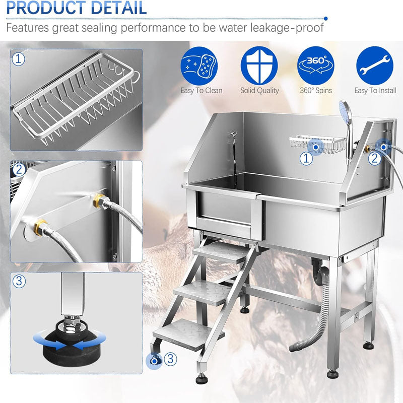 34 " Dog Grooming Tub Stainless Steel Dog Washing Station for Home Removable Door Pet Wash Station for Pet