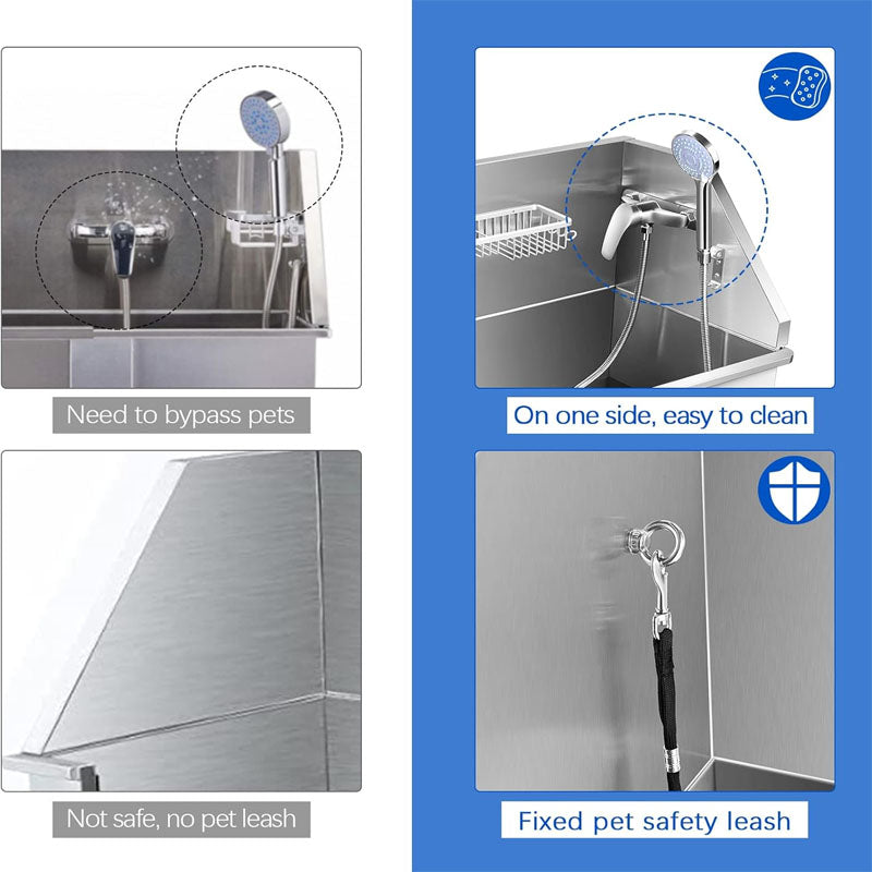 34 " Dog Grooming Tub Stainless Steel Dog Washing Station for Home Removable Door Pet Wash Station for Pet