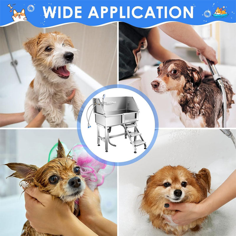 34 " Dog Grooming Tub Stainless Steel Dog Washing Station for Home Removable Door Pet Wash Station for Pet