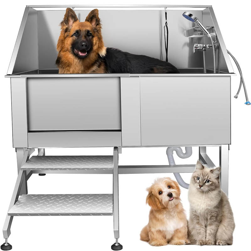 62" Dog Grooming Tub Professional Stainless Steel Dog Grooming Tub w/ Soap Box Faucet,Rich Accessory