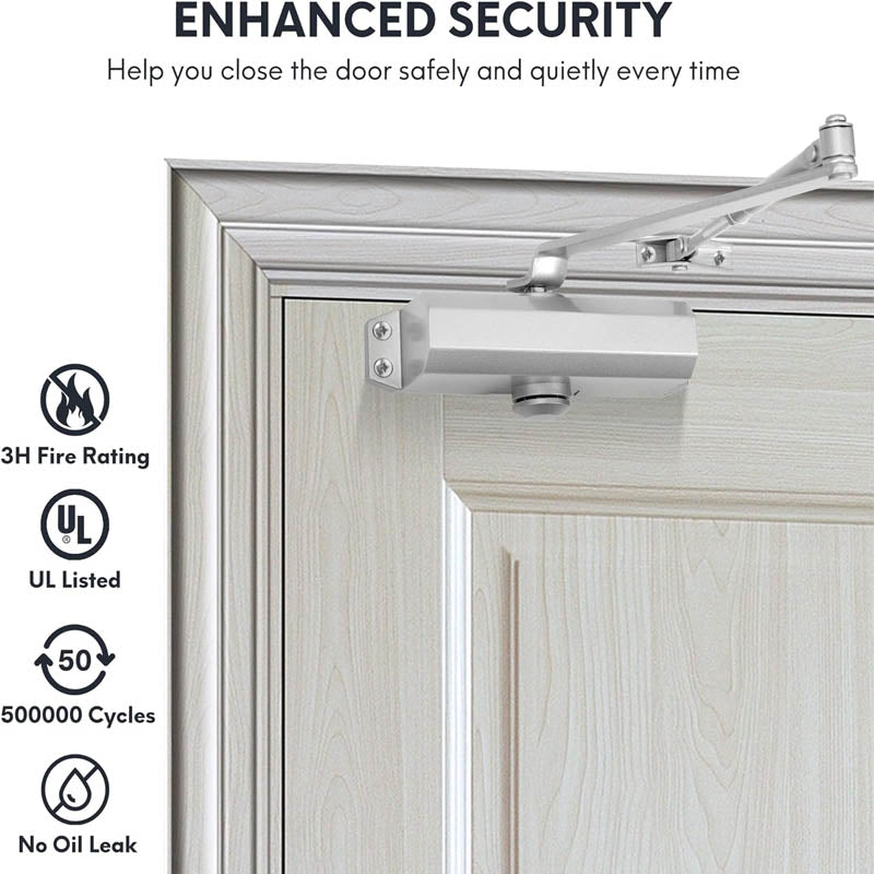 Automatic Door Closer Commercial 3H Fire-Rated Hydraulic Door Closer Residential UL Listed Silver