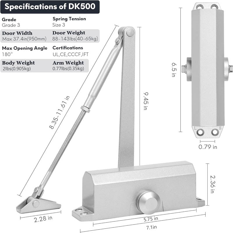 Automatic Door Closer Commercial 3H Fire-Rated Hydraulic Door Closer Residential UL Listed Silver