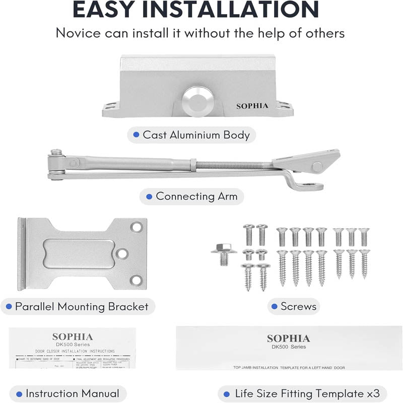 Automatic Door Closer Commercial 3H Fire-Rated Hydraulic Door Closer Residential UL Listed Silver