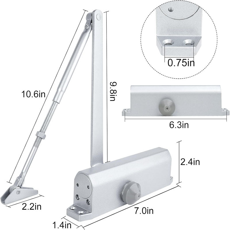 Door Closer Adjustable size automatic Door Closer Door Closer for 55~143 Lbs Easy Install, Silver