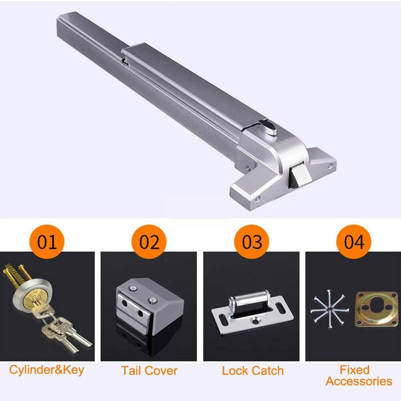 Door Push Bar with Exterior Lever Emergency Lock Stainless Steel for Exit Doors Metal Wood Door