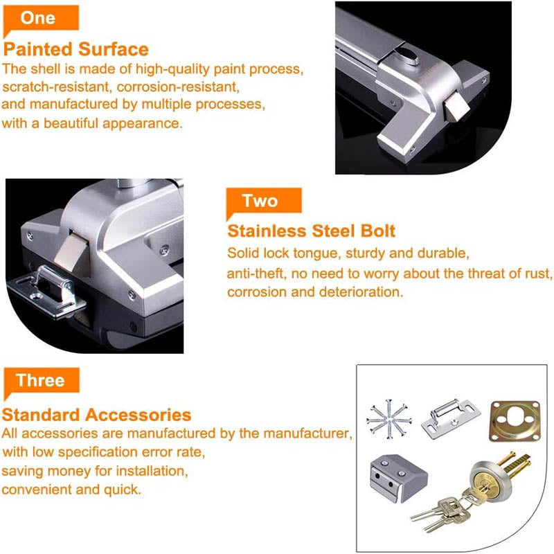 Door Push Bar with Exterior Lever Emergency Lock Stainless Steel for Exit Doors Metal Wood Door