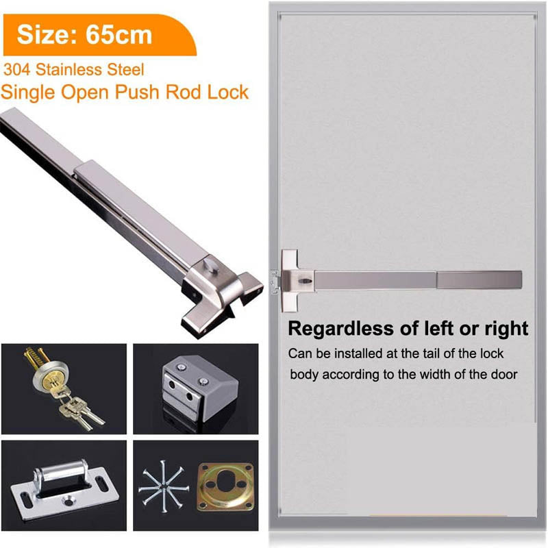 Door Push Bar with Exterior Lever Emergency Lock Stainless Steel for Exit Doors Metal Wood Door