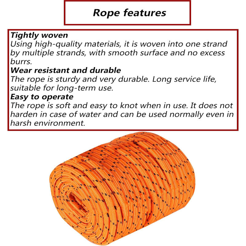 Double Braid Rope 1/2 in x 200 ft 48 Strands for Climbing Tree Work Pulling Swing Sailing Orange