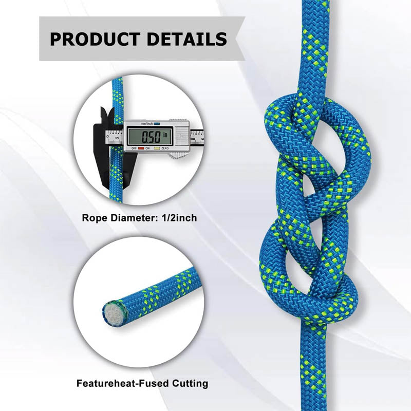 Double Braided Polyester Rope 1/2 in x 150 ft for Adults & Kids Tree Work Halyard Sailing (Blue&Green)