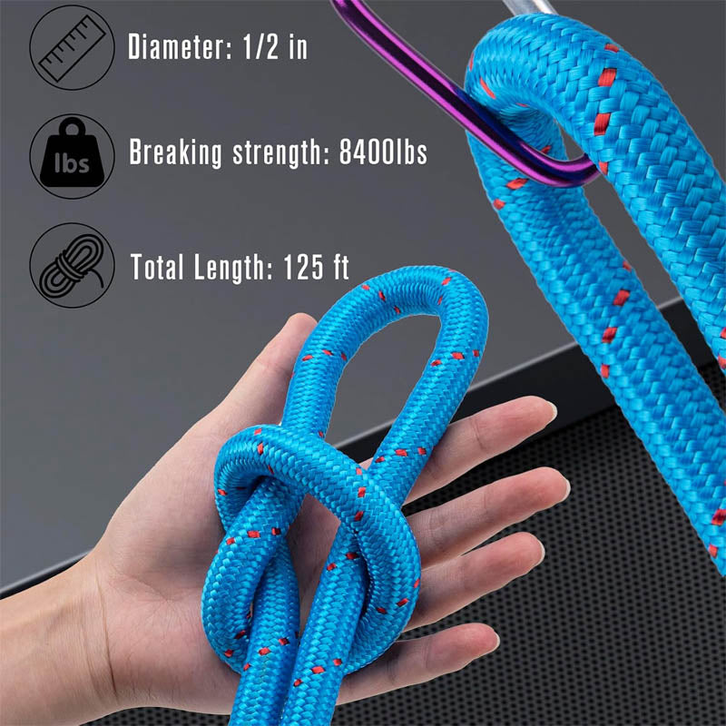 Double Braid Rope 1/2 in x 125 ft Strong Arborist Rigging Rope 8400 LBS Breaking Strength Outdoor Climbing Rope