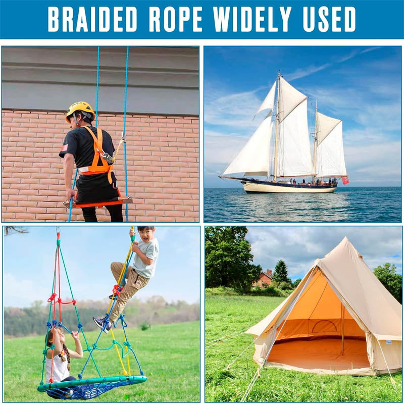 Double Braid Rope 1/2 in x 125 ft Strong Arborist Rigging Rope 8400 LBS Breaking Strength Outdoor Climbing Rope