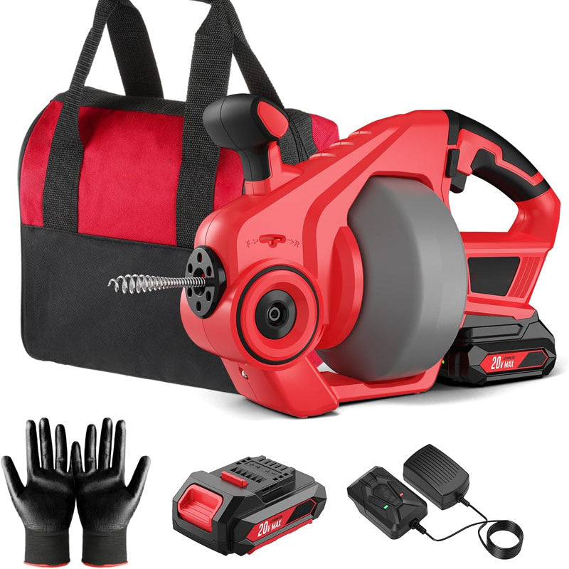 25FT Drain Cleaner Machine 20V Electric Drain Auger for Toilet Sewer Bathroom Sink and Shower