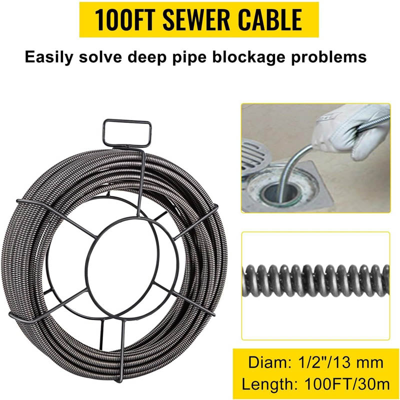 Drain Cleaning Equipment 100 Feet x 1/2 Inch Solid Core Drain Cleaning Cable for Clog Pipe Sewer Auger Snake