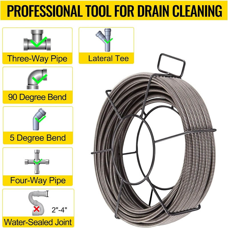 Drain Cleaning Equipment 100 Feet x 1/2 Inch Solid Core Drain Cleaning Cable for Clog Pipe Sewer Auger Snake