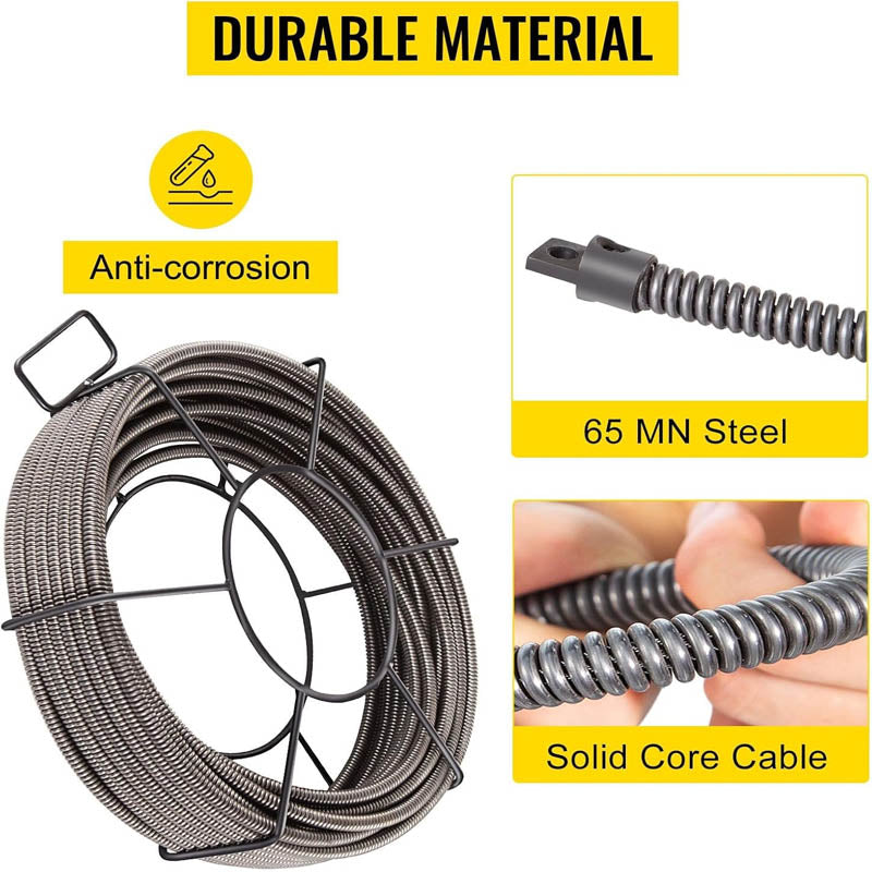 Drain Cleaning Equipment 100 Feet x 1/2 Inch Solid Core Drain Cleaning Cable for Clog Pipe Sewer Auger Snake