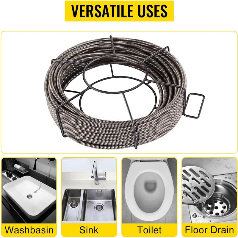 Drain Cleaning Equipment 100 Feet x 1/2 Inch Solid Core Drain Cleaning Cable for Clog Pipe Sewer Auger Snake