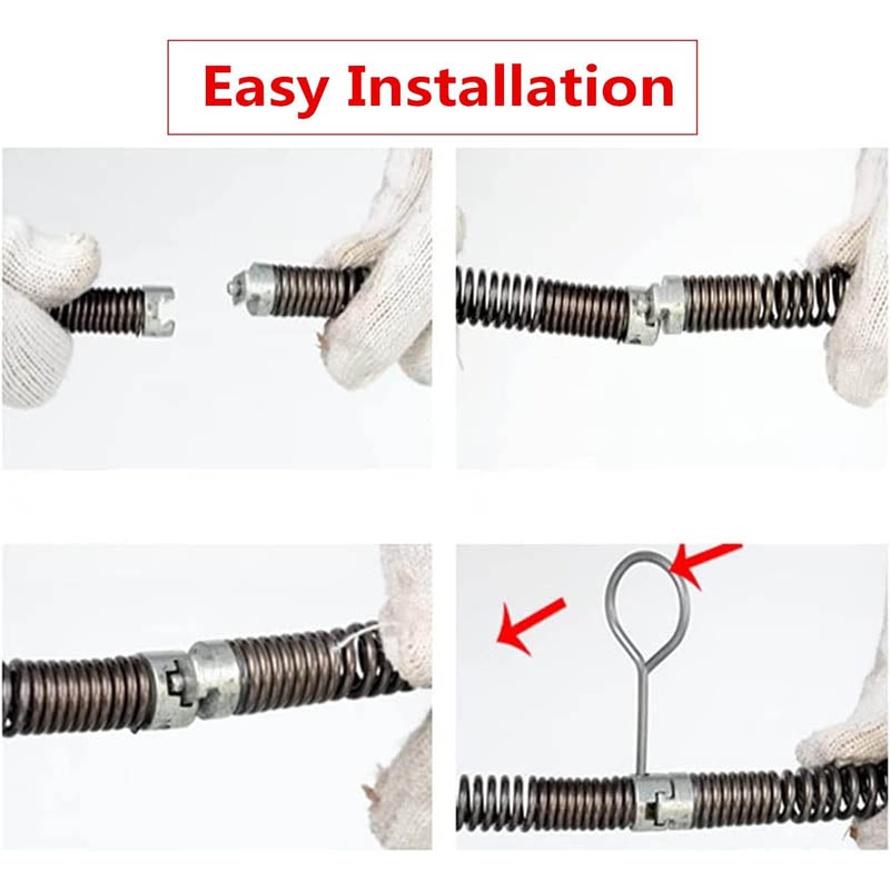 Drain Cleaning Equipment 45 Feet x 7/8 Inch Hollow Core Cable Sewer Cable with 6 Cutters for Sink, Floor Drain, Toilet