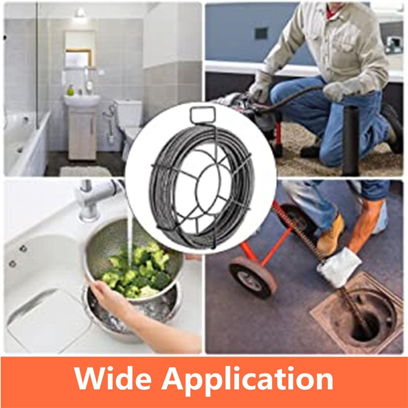 60 Feet x 5/8 Inch Drain Cleaning Equipment Drain Auger Cable Cleaner Sewer Drain Auger Snake Pipe for Sink Floor Drain Toilet