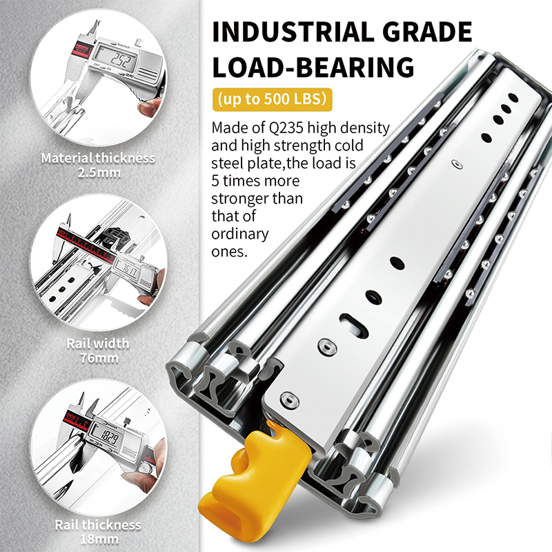 Heavy Duty Drawer Slides with Lock 24" Length,Full Extension Side Mount Ball Bearing Locking Rails Track Glides Runners Load 485 Lbs,1 Pair
