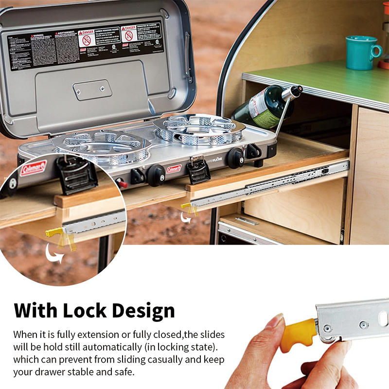 Heavy Duty Drawer Slides with Lock 24" Length,Full Extension Side Mount Ball Bearing Locking Rails Track Glides Runners Load 485 Lbs,1 Pair