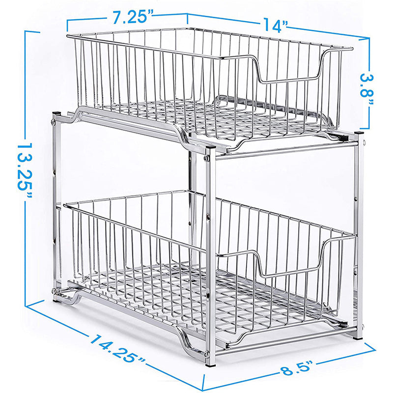 Simple Trending Stackable 2-Tier Under Sink Cabinet Organizer With Sliding Storage Drawer, Chrome