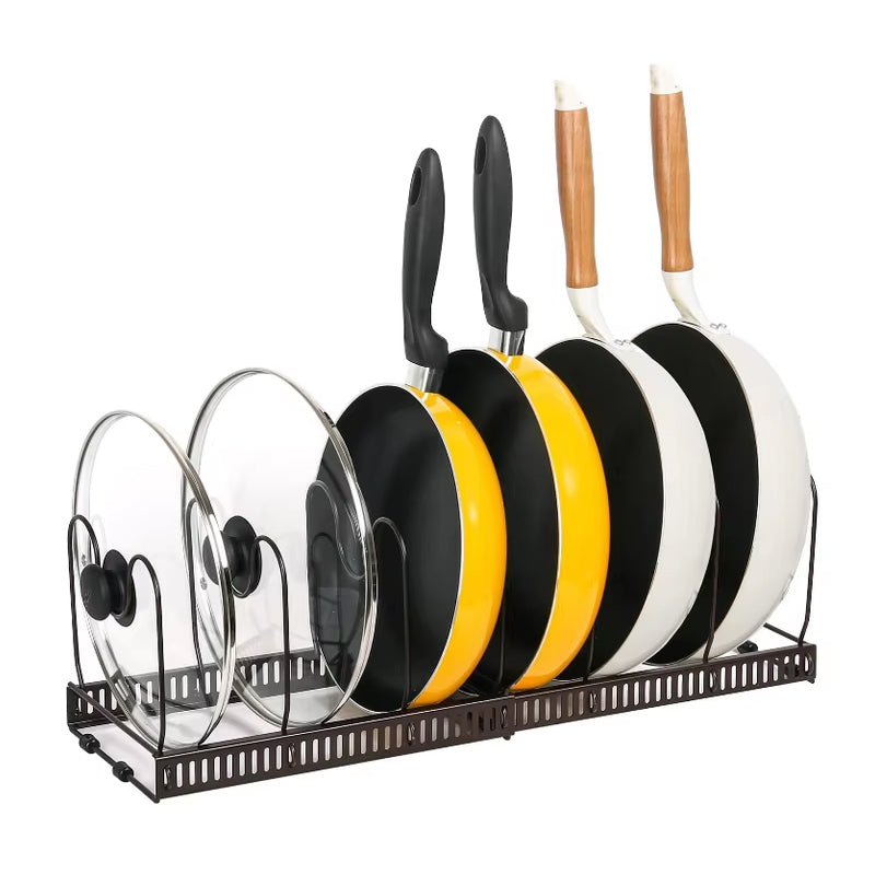 Metal Expandable And Detachable Pot Pan And Cover Organizer Display Rack Holder For Kitchen Cabinet Pantry