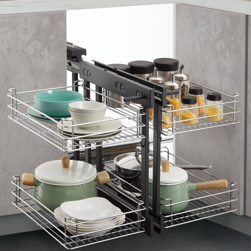 Stainless Steel Kitchen Pantry Cabinet Storage Accessories Pull Out Multifunction Magic Corner Kitchen Storage Basket