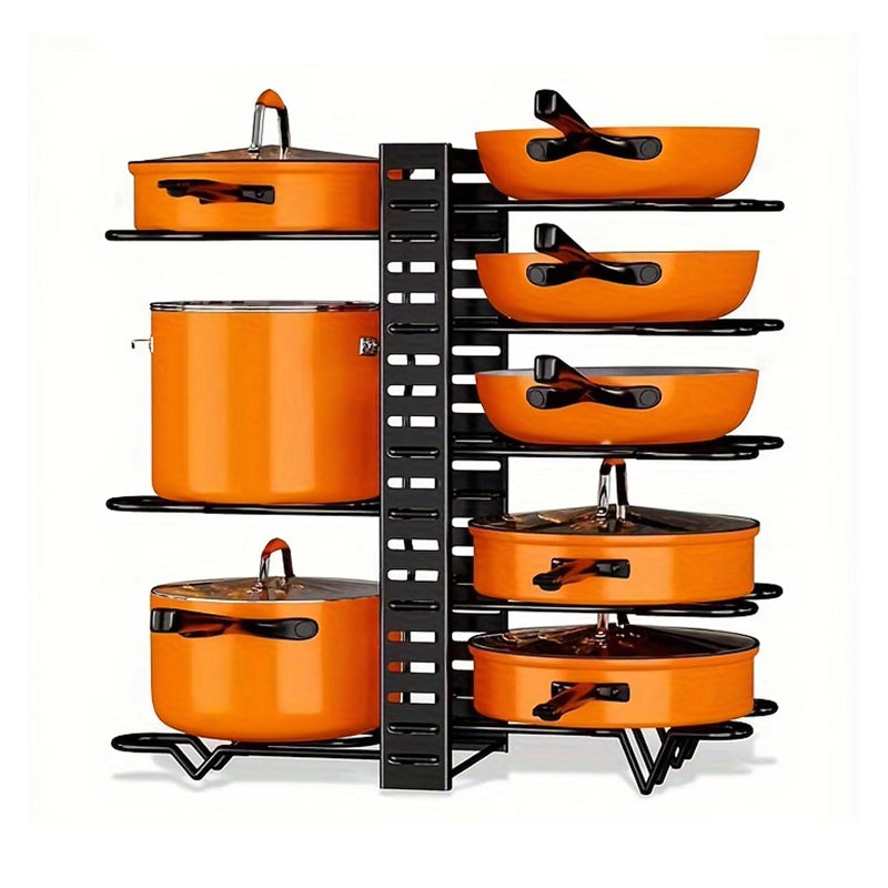 8 Tier Pot Organizer Racks Durable Removable Pot Pan And Lid Cabinet Holder Multi-Functional Kitchen Shelf For Desktop Cabinet