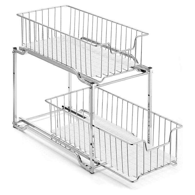 Simple Trending Stackable 2-Tier Under Sink Cabinet Organizer With Sliding Storage Drawer, Chrome