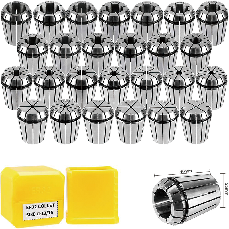 26PCS ER32 Spring Collet Set with 26 Labeled Storage Boxes, for CNC Engraving Machine & Milling Lathe Tool Workholding