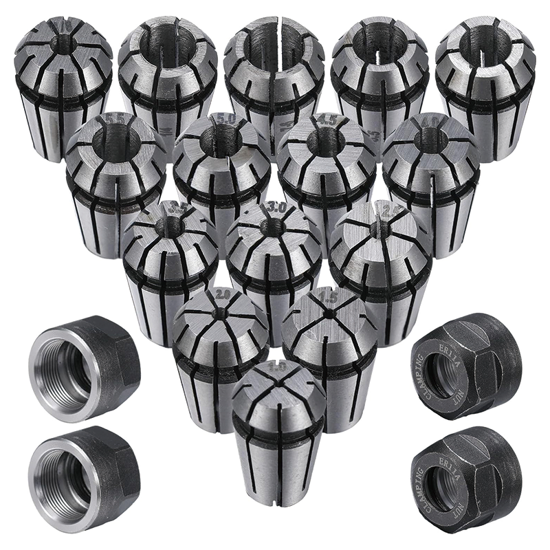 19 Pcs ER11 Collet Set, Thread Collet Clamping Nuts Precision Spring Collet Set for CNC Engraving Milling Lathe Chuck Tool, 1/4, 1/8