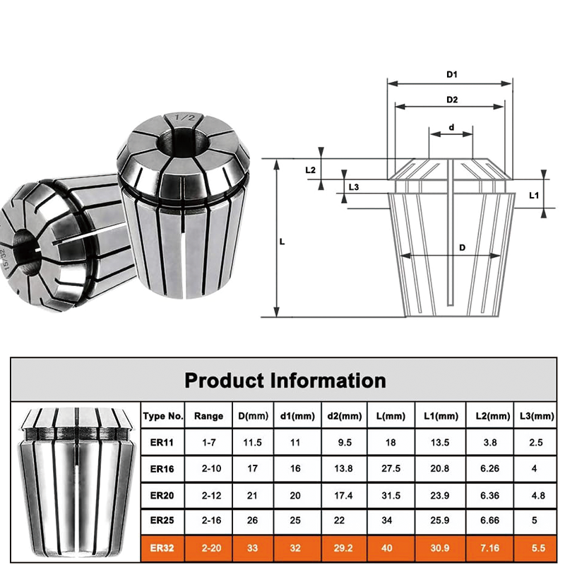 26PCS ER32 Spring Collet Set with 26 Labeled Storage Boxes, for CNC Engraving Machine & Milling Lathe Tool Workholding