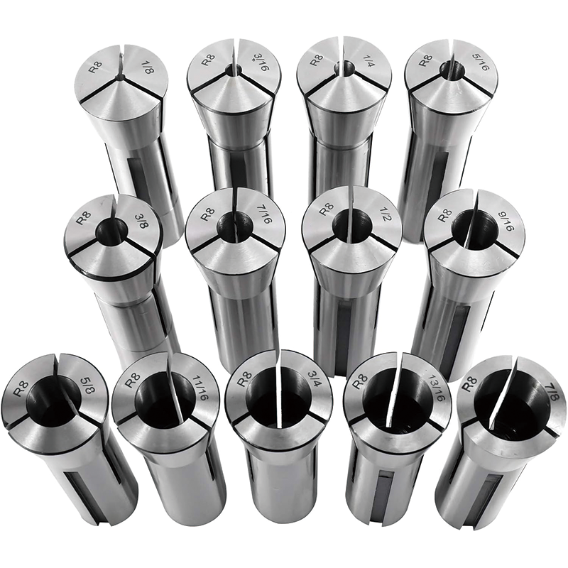 13 Piece Precision R8 Collet Set , Alloy Steel Mill Collet Chuck , for Mill Machine 1/8inch - 7/8inch