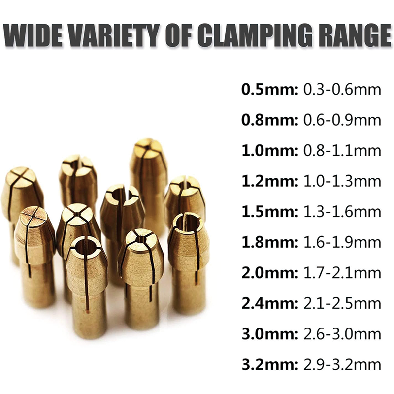 10 PCS Collet Set , Quick Change Mini Drill Chuck Replacement Sets 0.5-3.2mm for Rotary Tools, Copper Drill Chuck Collet Set