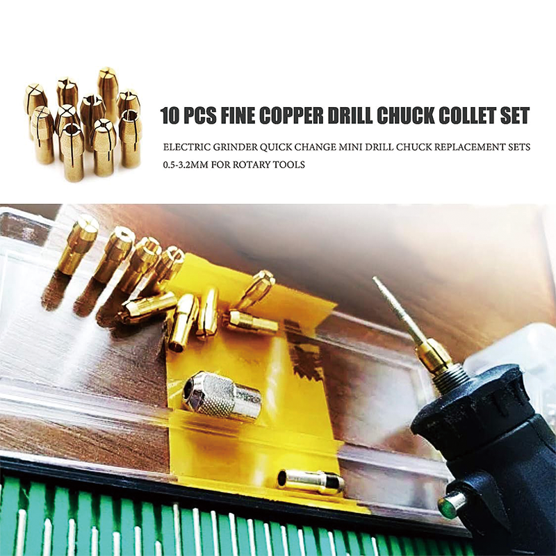 10 PCS Collet Set , Quick Change Mini Drill Chuck Replacement Sets 0.5-3.2mm for Rotary Tools, Copper Drill Chuck Collet Set