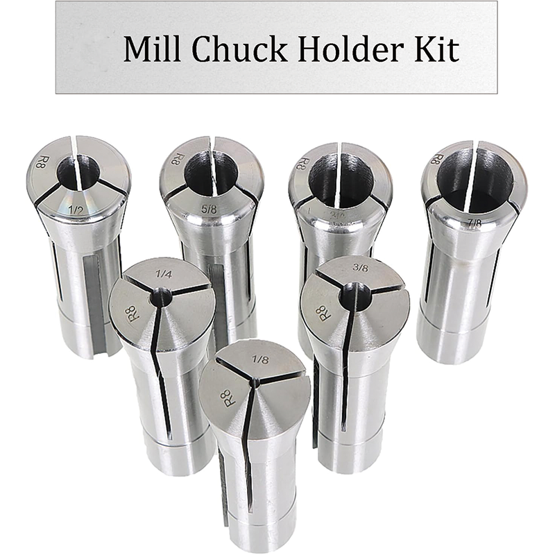 7Pcs Precision R8 Collet Set, 7/8'' Alloy Steel Mill Collets Set Steel Mill Chuck Holder Fit for Milling Machine Drill Presses