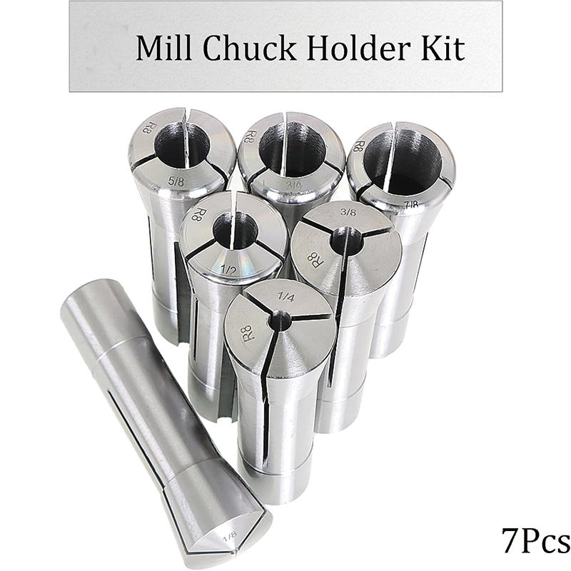 7Pcs Precision R8 Collet Set, 7/8'' Alloy Steel Mill Collets Set Steel Mill Chuck Holder Fit for Milling Machine Drill Presses