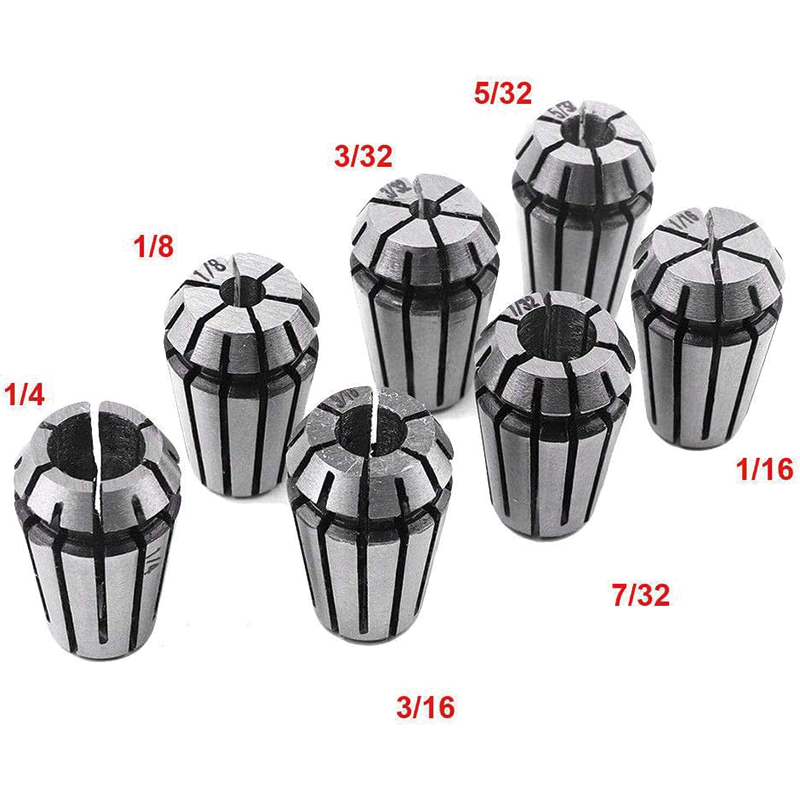 7 Pcs ER11 Spring Collet Set ,1/4 1/8 1/16 3/16 3/32 5/32 7/32 inch for CNC Engraving Machine & Milling Lathe Tools