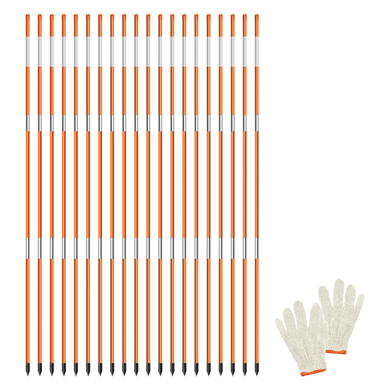 20 Pieces Lane Markers, 4ft Lane Reflective Poles, Orange Fiberglass Snow Stakes with Reflective Tape For Parking Lots, Sidewalks For Easy Observation