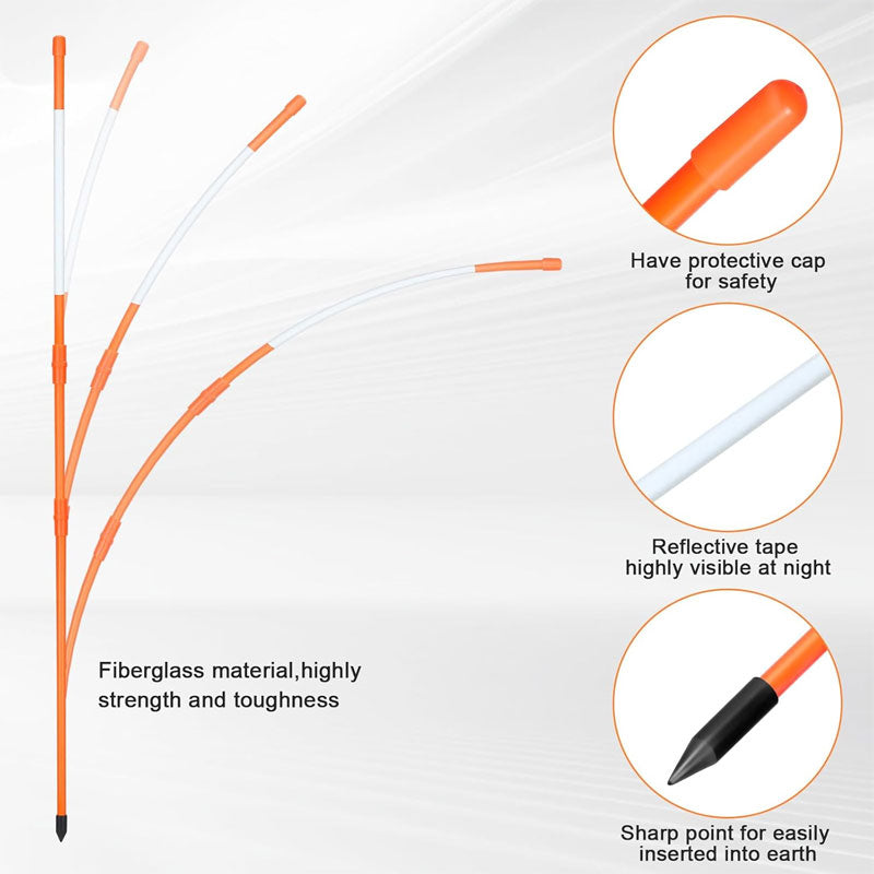 Lane Markers With Reflective Tape, 5/16" Diameter Fiberglass, For Parking Lots, Roads, Sidewalks (80 pcs)