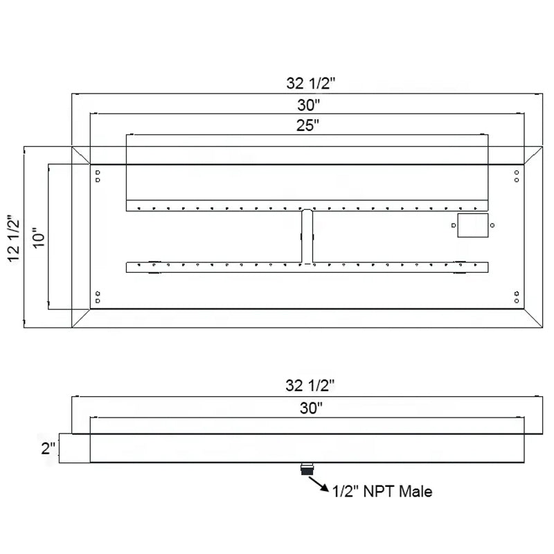 30" x 10" Rectangular Firepit Burner Kit Oem Stainless Steel Power Style Fire Pit Burner Stainless Steel Fire Pit Pan